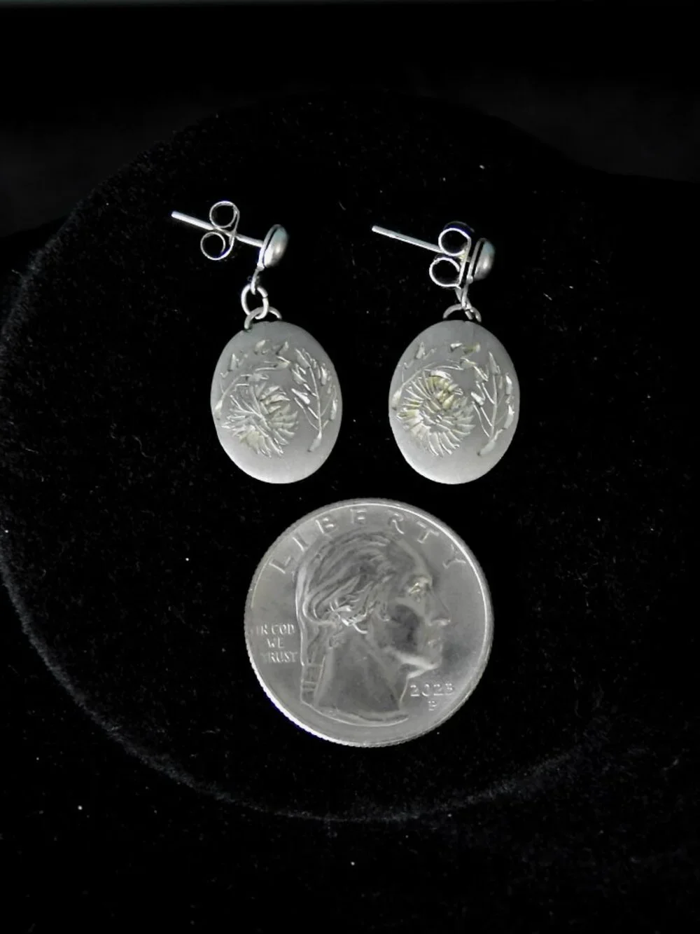 Nobska Craftsman Vintage Engraved Pewter Chrysanthemum Post Earrings